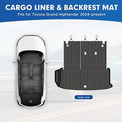 Mixsuper Cargo Liner for Toyota Grand Highlander 2024-2026, All Weather All-in-One Trunk & Backrest Mat, TPE Rear Seat Protector Accessories