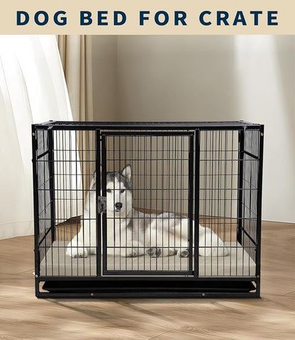 Waterproof Dog Bed for Crate Pad, Leather Brown Hair Resistant Dog Beds with Wipeable Covers, Easy Clean Large Mattress Pet Mat