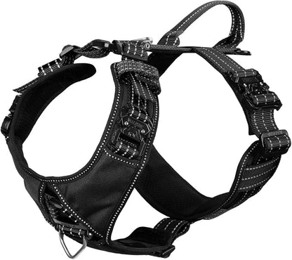ICEFANG Dog Halter Harness with Metal Buckles,Dog Strap Vest for Large Dogs | Control Handle,Summer-Cooling,Reflective,Front Hook,Adjustable,Soft Padded,No Pull,Black,Large