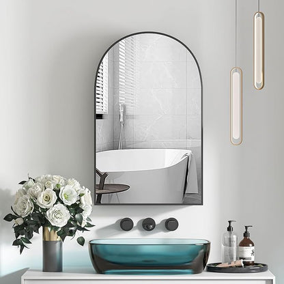 Arched Medicine Cabinet Mirror for Bathroom, Brushed Black Arch Mirror Cabinet