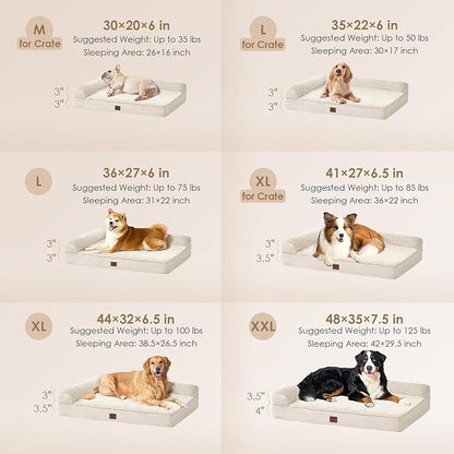 EHEYCIGA Large Dog Bed Memory Foam for Crate, Orthopedic Dog Bed Large Size Dogs with Washable Removable Cover, Waterproof Pet Sofa Couch with Nonskid Bottom, 35x22x6, Beige | Small Dog Sofa with Washable Removable Cover, Waterproof Pet Couch for Crate...