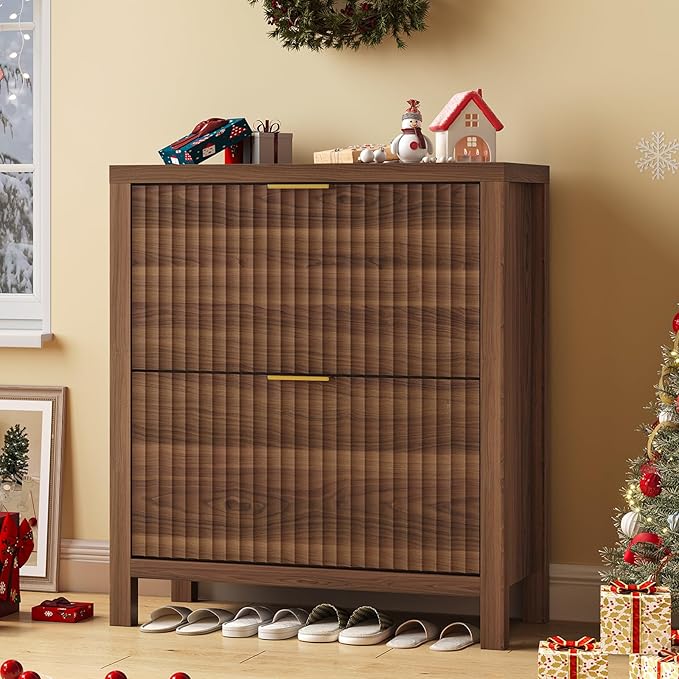 Shoe Cabinet Storage for Entryway, Fluted Shoe Cabinet
