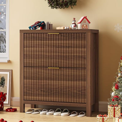 Shoe Cabinet Storage for Entryway, Fluted Shoe Cabinet