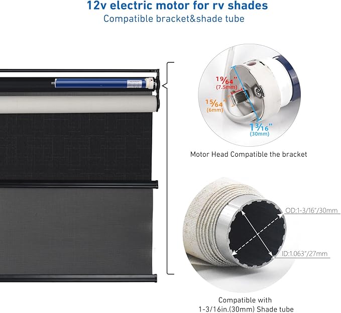 Rollerhouses DM25DS 12V RV Electric Roller Shade Replacement Motor RV Motorized