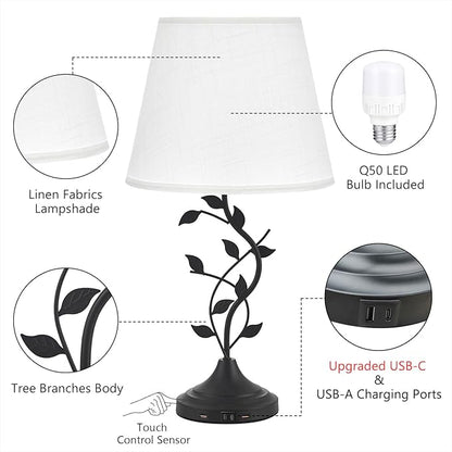 Kakanuo USB Touch Table Lamp Bedside Lamp with USB C Charging Ports for Living Room, White 3 Way Dimmable Traditional Nightstand Lamp Retro Table Lamp for Bedroom and Office (LED Bulb Included)