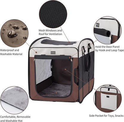 Dog Kennels and Crates for Medium Dogs, Portable Pop Up Indoor Pet Cage with Sturdy Wire Frame, Collapsible Travel Crate Soft Sided Cat Bag Escape Proof (Brown, 24.0" L x 16.0" W x 19.0" H)