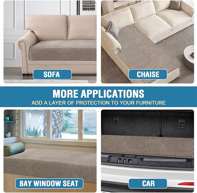 H.VERSAILTEX Plush Chenille Pet Couch Cover Thick Soft Sofa Cover for 3 Cushion Couch Anti Slip Couch Cover Furniture Protector for Dog, Pet, Cat (35" x 74", Taupe)