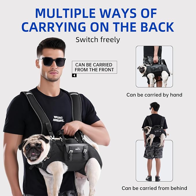 Wakytu Dog Backpack Carrier for Dogs,Dog Lift Harness,Adjustable Padded Breathable Straps for Dogs, Disabled, Joint Injuries, Arthritis,XXL