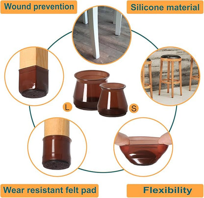 32 Pcs Silicone Chair Leg Floor Protectors for Hardwood Floors, Brown Felt Bottom Chair Leg Covers, Free Moving Table Leg Covers, Stool Leg Protectors Caps（Large fit : 1.3'' - 2''）