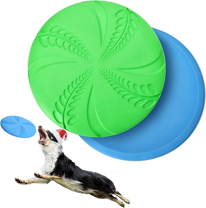 Nobleza 2 Pack Dog Flying Disc Flexible Floatable Dog Disc Toy for Long-Distance Flies and Floats， Lightweight Soft Flying Discs Toy for Small Medium Large Dogs to Fetch & Catch， Blue & Green