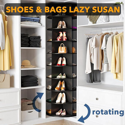 SpaceAid 9 Tier Rotating Shoe Rack Tower, Spinning Shoe Display Lazy Susan