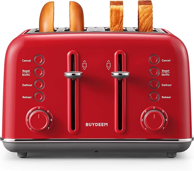 BUYDEEM DT640 4-Slice Toaster, Extra Wide Slots, Retro Stainless Steel
