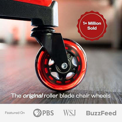 The Office Oasis Original Rollerblade Office Chair Wheels (As Seen On PBS) - Smooth & Quiet Casters - Safe for Hardwood Floors & Carpet - Easy Installation with Universal Fit - Set of 5 - Red