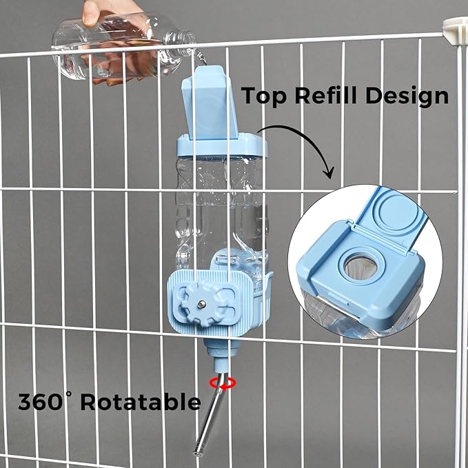 Vannon Small Animal Water Dispenser for Cage, 30oz Auto Feeding Crate Water Bottle for Rabbit, Chinchilla, Ferret, Guinea Pig, Squirrel, Hedgehog, Pet Nozzle Diameter: 10mm, BPA Free, Blue
