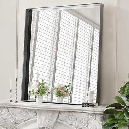 Koonmi 24x36 Inch Black Metal Framed Bathroom Mirror