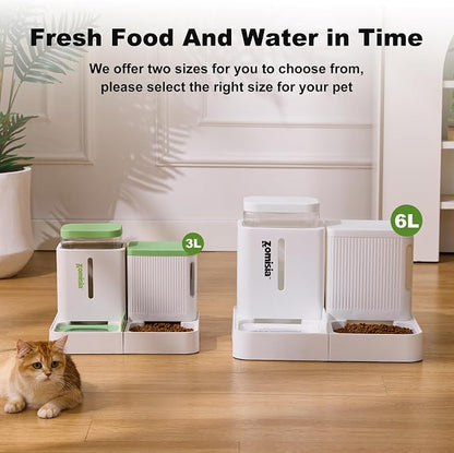 ZOMISIA Gravity Cat Feeder and Water Dispenser, 2 in 1 Cat Self Feeder with 180 Degree Rotatable, 2 Pack Automatic Feeding Large Capacity for Small Medium Dog Puppy Kitten, White, 0.8 Gallon x 2