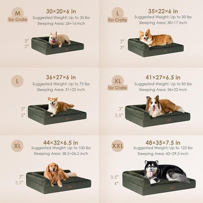 EHEYCIGA Large Dog Bed Memory Foam for Crate, Orthopedic Dog Bed Large Size Dogs with Washable Removable Cover, Waterproof Pet Sofa Couch with Nonskid Bottom, 35x22x6, Dark Green | Small Dog Sofa with Washable Removable Cover, Waterproof Pet Couch for ...