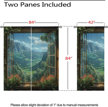 Mountain Blackout Curtains for Girls Boys Teens Home Decor, Spring Sky View Nature Forest Flower Grommet Thermal Insulated Drapes Darkening Window Curtain for Bedroom Living Room, 84 x 84 Inch