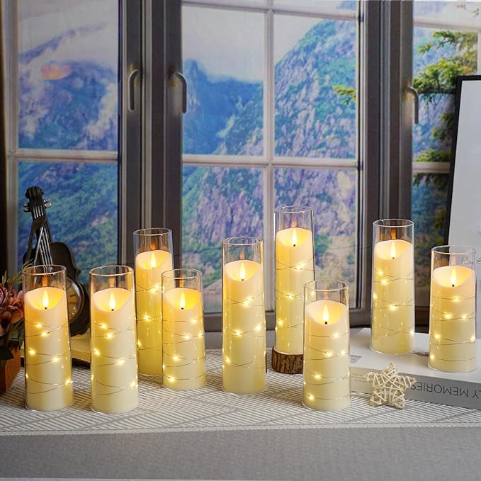 Flameless Candles with Embedded Star String, Battery Operated LED Pillar