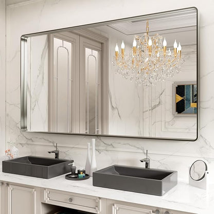 LOAAO 72X40 Inch Brushed Nickel Bathroom Mirror, Rounded Rectangle Silver Metal