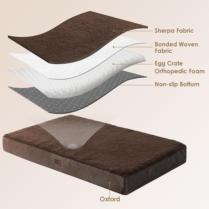 EHEYCIGA Orthopedic Dog Bed Large with Removable Washable Cover, 41IN Brown | Egg Crate Foam Support, Durable Oxford fabric, Non-Slip Bottom, Machine Washable, Soft Waterproof Plush Pet Bed Mat For Crate