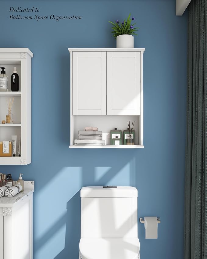 Bathroom Cabinet Wall Mount Buffering Hinge, Large Space Wooden Medicine Cabinet