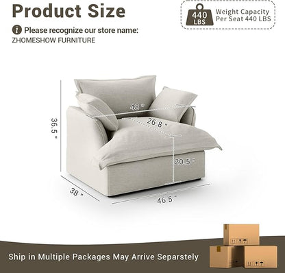 Lopzeho Oversized Cloud Modular Sectional Sofa, Comfy Down Filled Cloud Couch with Removable Cover, Deep Seat Armchair, Single Sofa Chair, Sectional Couches for Living Room, Light Gray