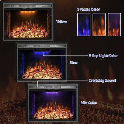 43 Inches Electric Fireplace Insert, 750W/1500W Fireplace Heater