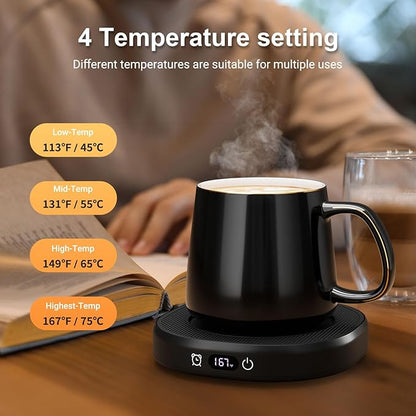 Coffee Mug Warmer & Simple Pure Black Mug Set, Electric Cup Warmer