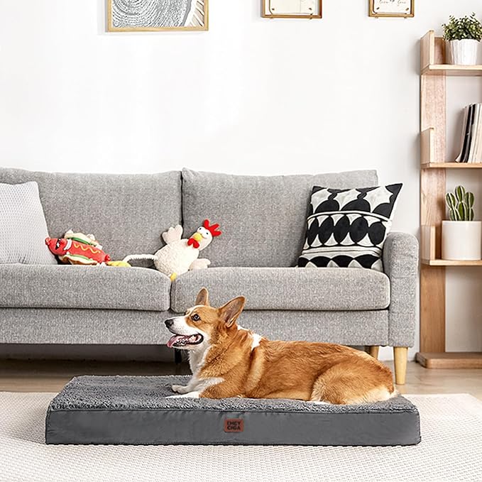 EHEYCIGA Orthopedic Dog Bed Large with Removable Washable Cover, 50IN Grey | Egg Crate Foam Support, Durable Oxford fabric, Non-Slip Bottom, Machine Washable, Soft Waterproof Plush Pet Bed Mat For Crate