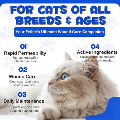 Cat Wound Care Spray - Wound Healing Aid Treatment for Cats Helps with Skin Repair for Wounds, Cats Irritated Skin & Itchy Skin, Scratching | Cats Supplement | Gentle Wound Care Spray - 3.38 Fl.oz