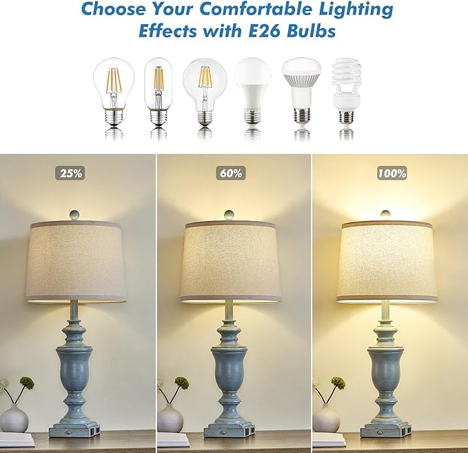 27.5" Set of 2 Farmhouse Table Lamps for Bedroom, 3 Way Dimmable Bedside Lamp with 2 USB +AC Outlet Nightstand Lamps for Living Room Resin Rustic Touch Lamps(Antique Blue)
