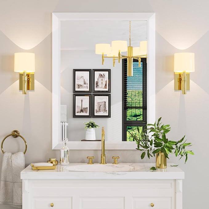 Amorho Bathroom Mirror, 40x30 Inch White Thick Metal Framed Wall Mirrors