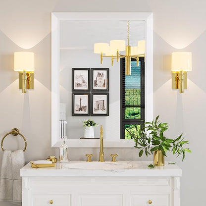 Amorho Bathroom Mirror, 40x30 Inch White Thick Metal Framed Wall Mirrors