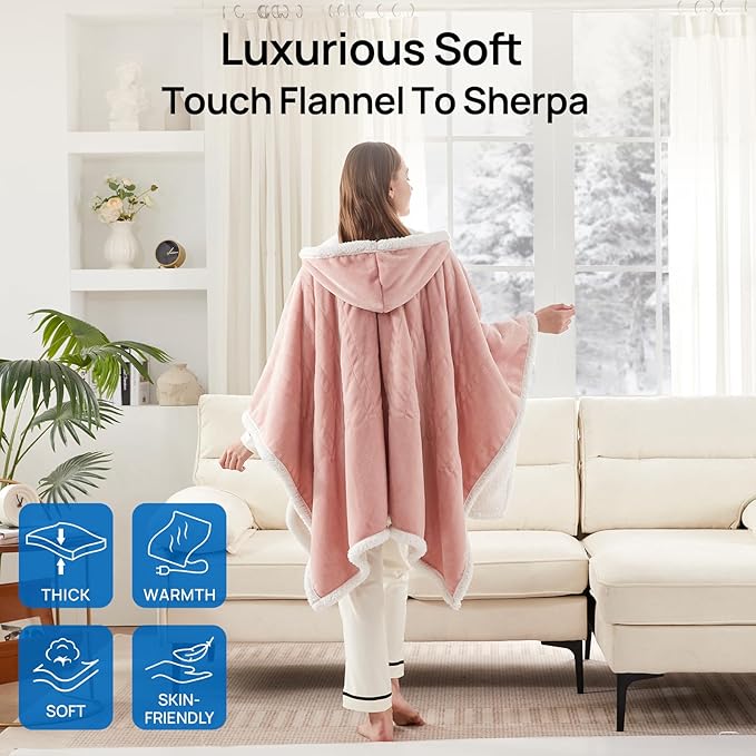 Westinghouse Wearable Heated Throw Blanket, Electric Heated Wrap Poncho Shawl