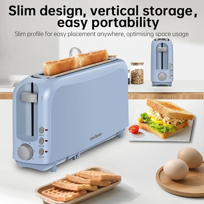 SEEDEEM 2 Slice Slim Toaster, Single 10" Long Slot Toaster Fits Bagels &