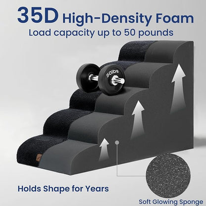 GoGoBunny Ramp Dog Stairs for High Beds 24.4" H, 5-Step Extra Wide Dog Slope Stairs with Durable Waterproof Fabric Cover, Pet Steps for Old Large Dogs Climbing, Non-Slip Sturdy Indoor Step, Black