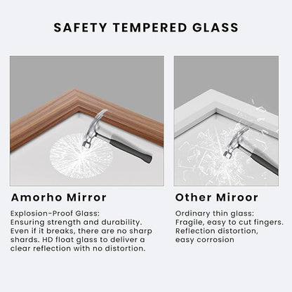 Amorho Bathroom Mirror, 50 X30 Inch Wall Mirror, Walnut Wood Grain Metal Framed