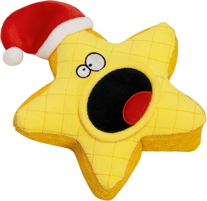 goDog Holiday Collection Mixed Materials TPE-Plush Holiday Star Squeaky Dog Toy, Chew Guard Technology - Yellow, One Size