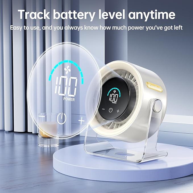 Coolhill USB Desk Fan for Bedroom: 100 Speeds Digital Display Quiet Table Fan