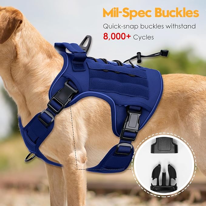 Heavy-Duty Tactical Dog Harness for Large Dogs, No Pull Adjustable Reflective Pet Vest with Molle System, K9 Military-Grade Control for Service Training, Outdoor & 10+ Breeds, Dazzling Blue, X-Large