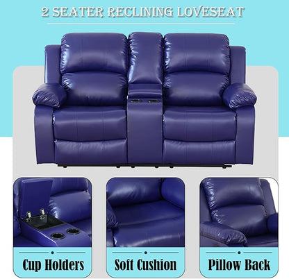 Caberryne Leather Recliner Sofa，Reclining Sofa Set for Living Room Furniture Sets，Purple Double Recliner Loveseat for Living Room/Office/Theater Seating/Rv(2 Seater Couch)