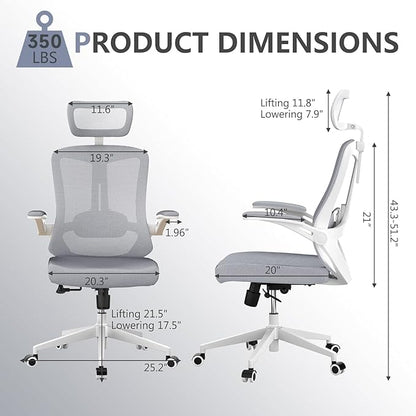 balmstar Office Chair,Ergonomic Comfy Home Desk Chair with 350LBS Capacity,High Back Gaming Chair with Wheels,Mesh Computer Chair,Lumbar Support, Adjustable Headrest,Flip-up Armrest