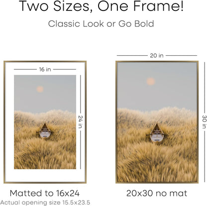 Homeforia 20x30 Picture Frame Bronze, High End Metal 20 x 30 Large Poster Frames with Mat 16 by 24 for Photo, 20x30 Brass Frame Matted to 16x24, 30x20 Hanging Frame, Tempered Glass, Wall Kit, Set of 1