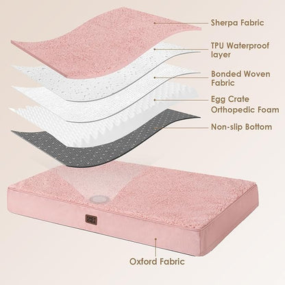 EHEYCIGA Orthopedic Dog Bed with Removable Washable Cover, Pink, 30x20 | Egg Crate Foam Support, Durable Oxford fabric, Non-Slip Bottom, Machine Washable, Soft Waterproof Plush Pet Bed Mat For Crate