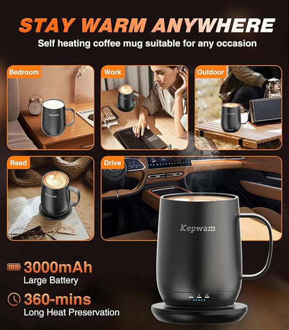 Kepwam Self Heating Coffee Mug T2, 16oz Smart Heated Coffee Mug, 150 Min