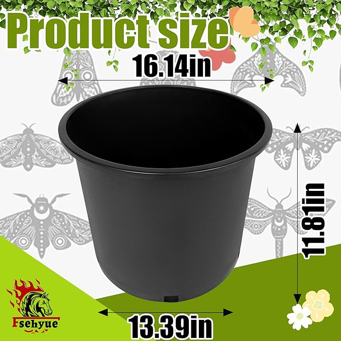 10 Gallon Nursery Pots Plastic Container Injection Molded Pot for Plants Flexible with Drainage Holes Suitable for Plants Soil Growers or Hydroponics Black 10 Pcs