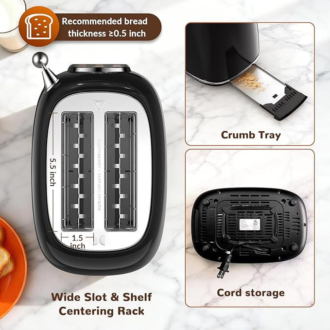 Mecity Toaster 2 Slice, Touch Screen Wide Slot Retro Toaster