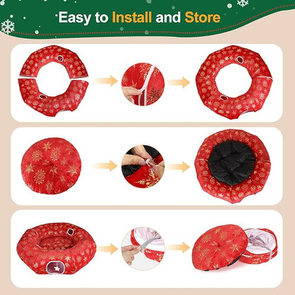Cat Tunnel Bed for Indoor Cats, XL Christmas Tree Skirts Washable Warm Soft Indoor Cat Donut Tunnel, Multifunctional Cat Interactive Playground Toys for Felines Pet Christmas Tree Decoration