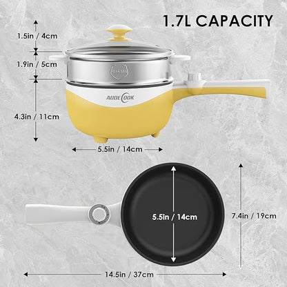 Audecook Hot Pot Electric, 1.7L Mini Electric Skillet Portable Nonstick Sauté